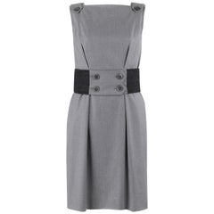 YVES SAINT LAURENT A/W 2007 Gray Button Up Belt Sleeveless Plunge Back Dress YSL