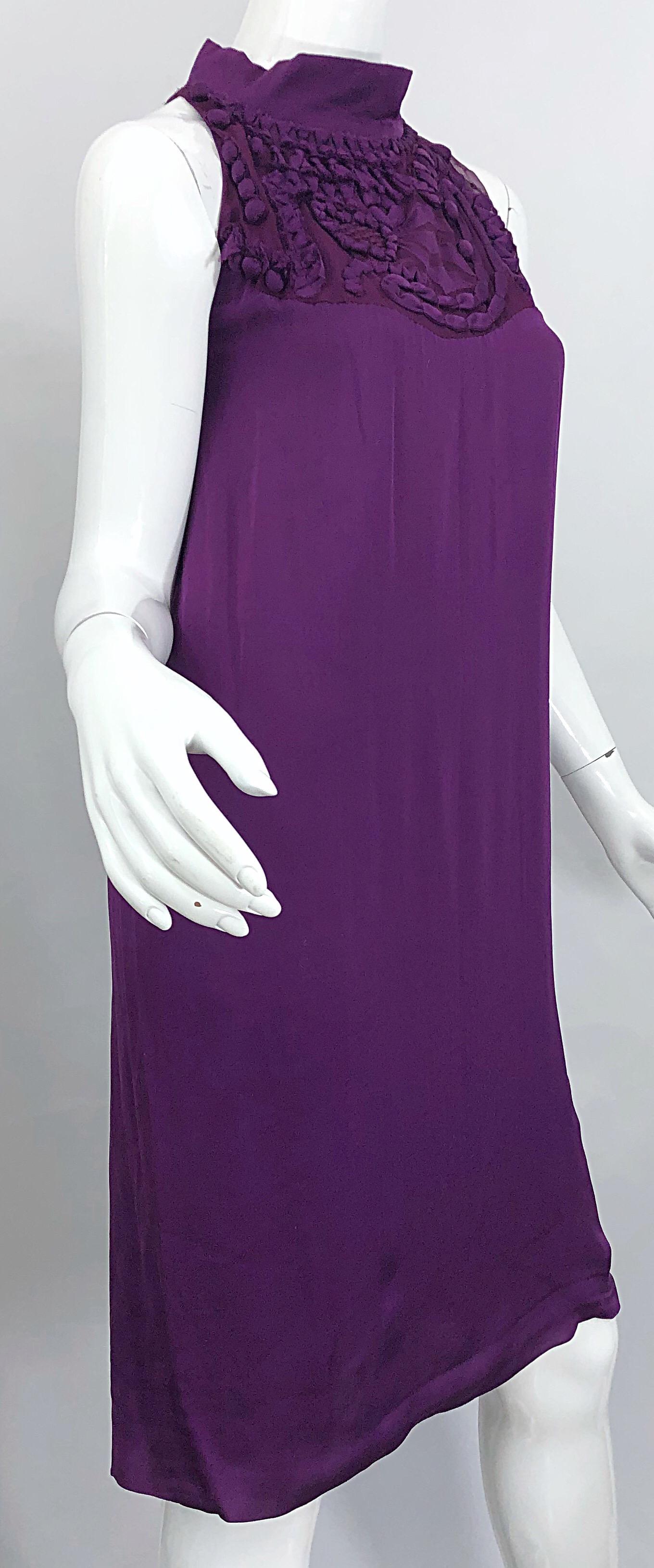 Yves Saint Laurent A / W 2007 Purple Silk Size 40 / US 8 YSL Rive Gauche Dress In Excellent Condition For Sale In San Diego, CA