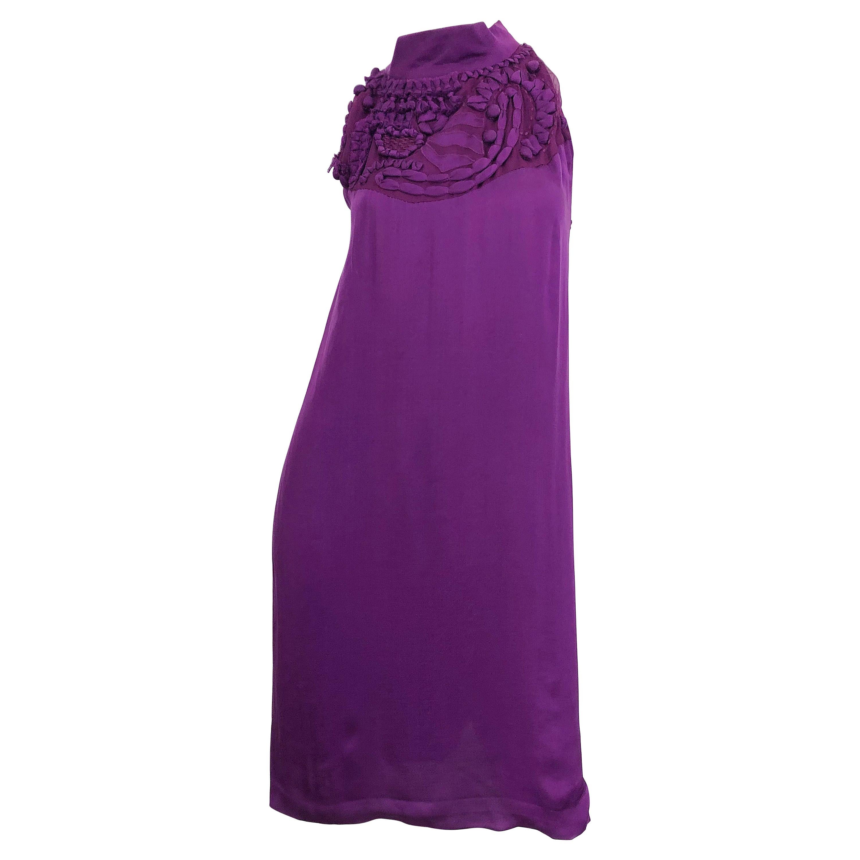 Yves Saint Laurent A / W 2007 Purple Silk Size 40 / US 8 YSL Rive Gauche Dress For Sale