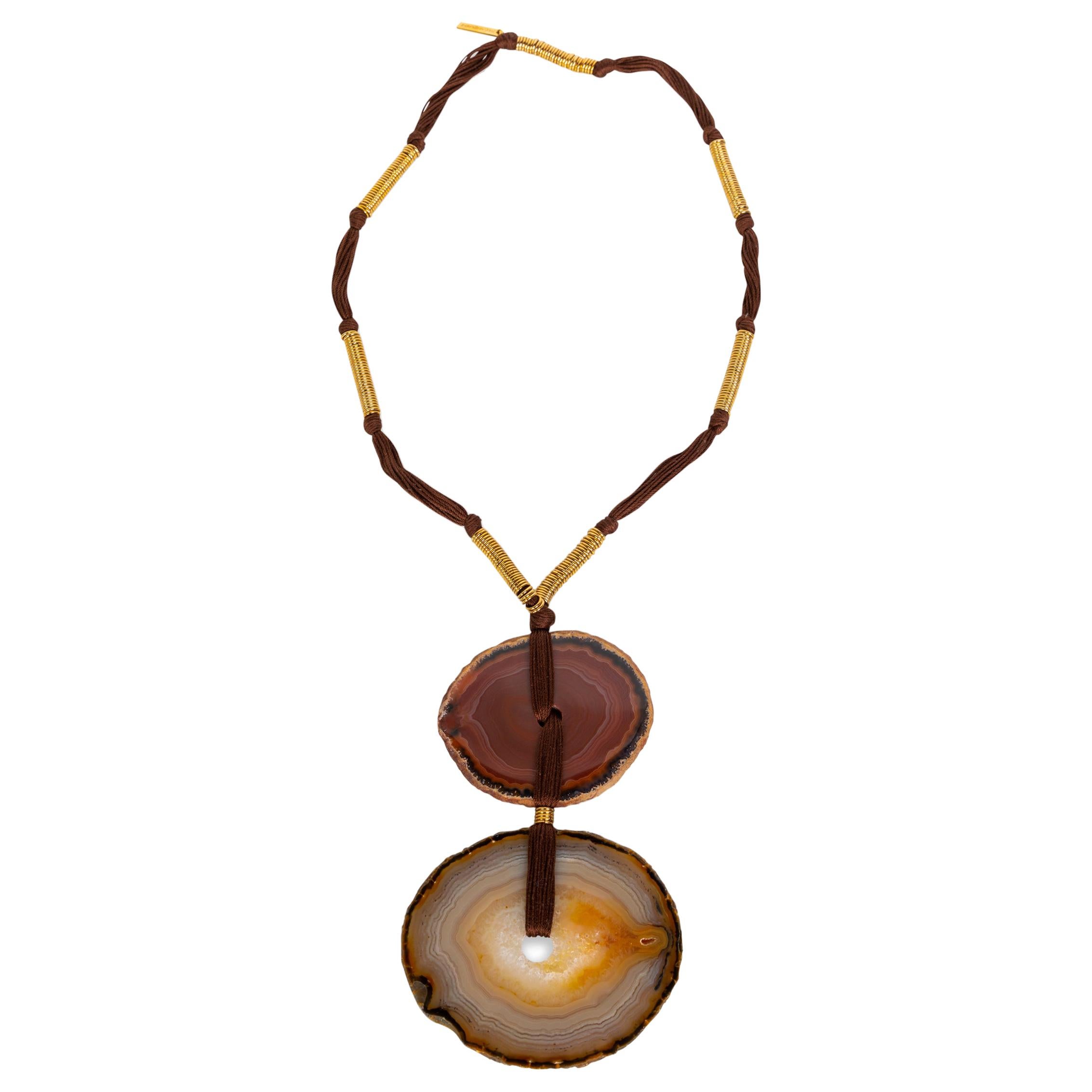 Yves Saint Laurent Agate Disc Pendant Necklace 2010 For Sale