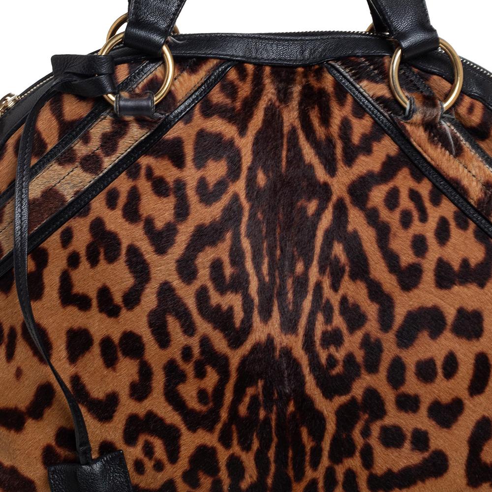 Yves Saint Laurent Animal Print Calf Hair And Leather Large Muse Bag In Good Condition In Dubai, Al Qouz 2
