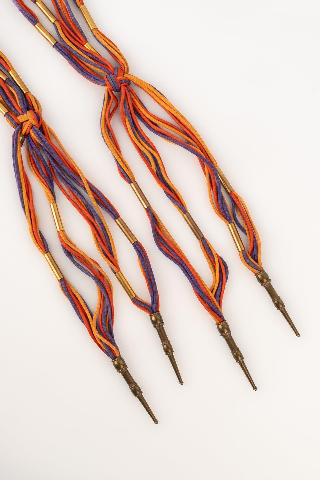 Marrone Yves Saint Laurent Cintura a treccia in cotone colorato antico in vendita