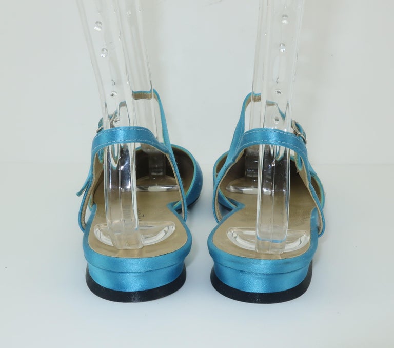 Yves Saint Laurent Aqua Blue Satin Embroidered Shoes Sz 6 For Sale at ...