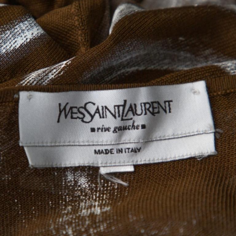 Women's Yves Saint Laurent Army Green Painted Silk Knit V-Neck Top S For Sale