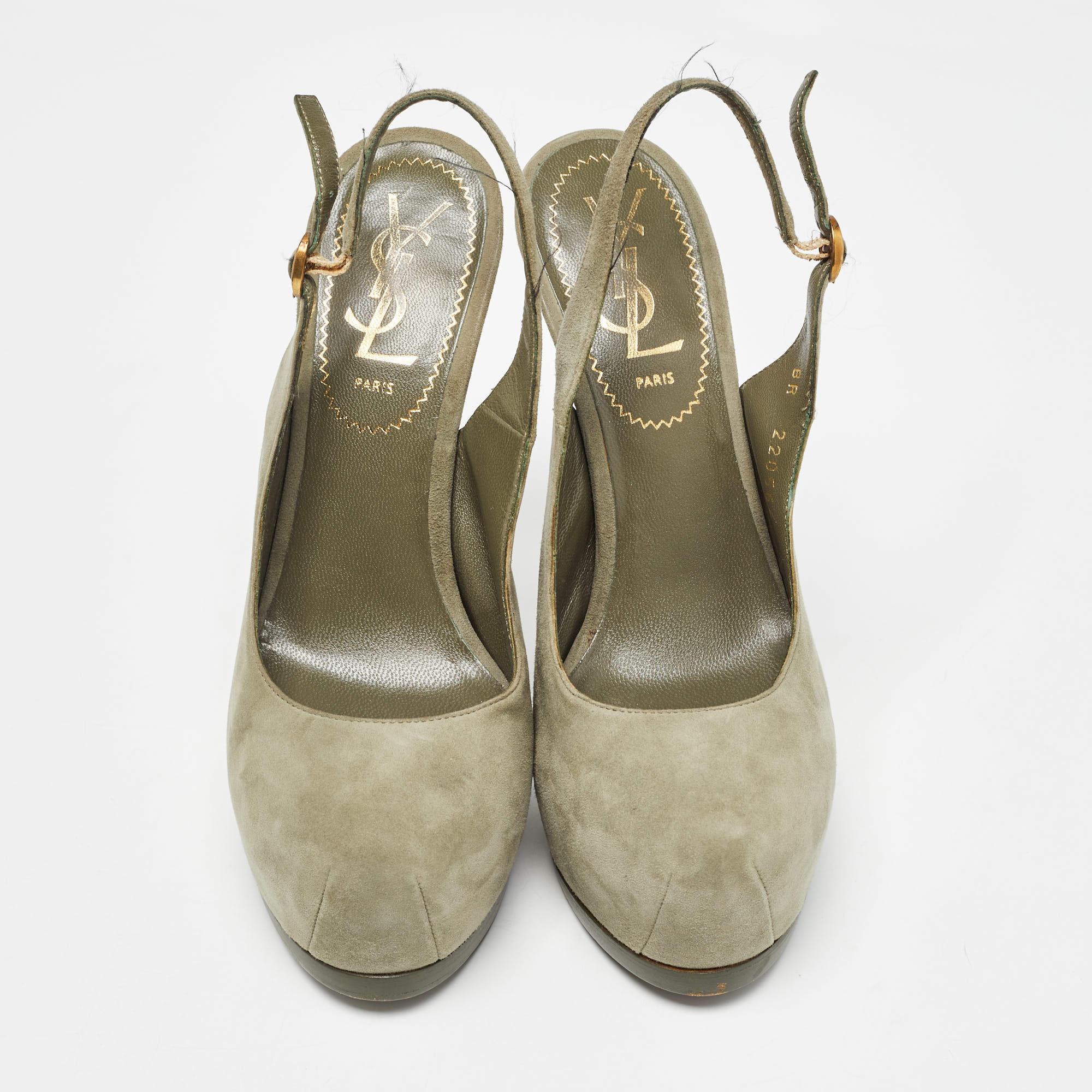 Marron Yves Saint Laurent - Escarpins à bride arrière en daim vert « Tribtoo », taille 35 en vente
