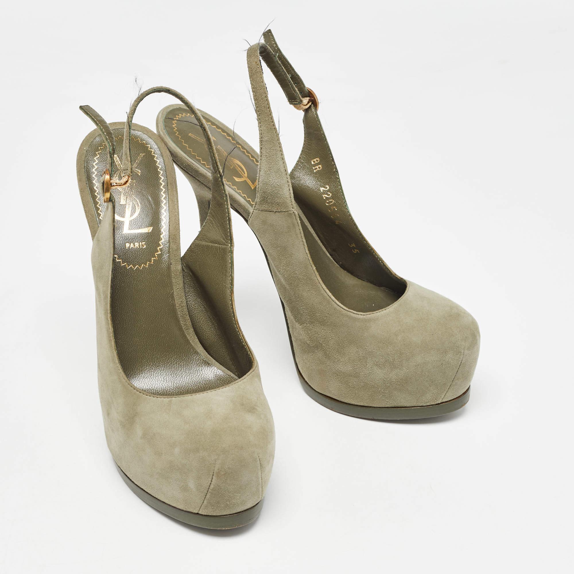 Yves Saint Laurent - Escarpins à bride arrière en daim vert « Tribtoo », taille 35 Bon état - En vente à Dubai, Al Qouz 2