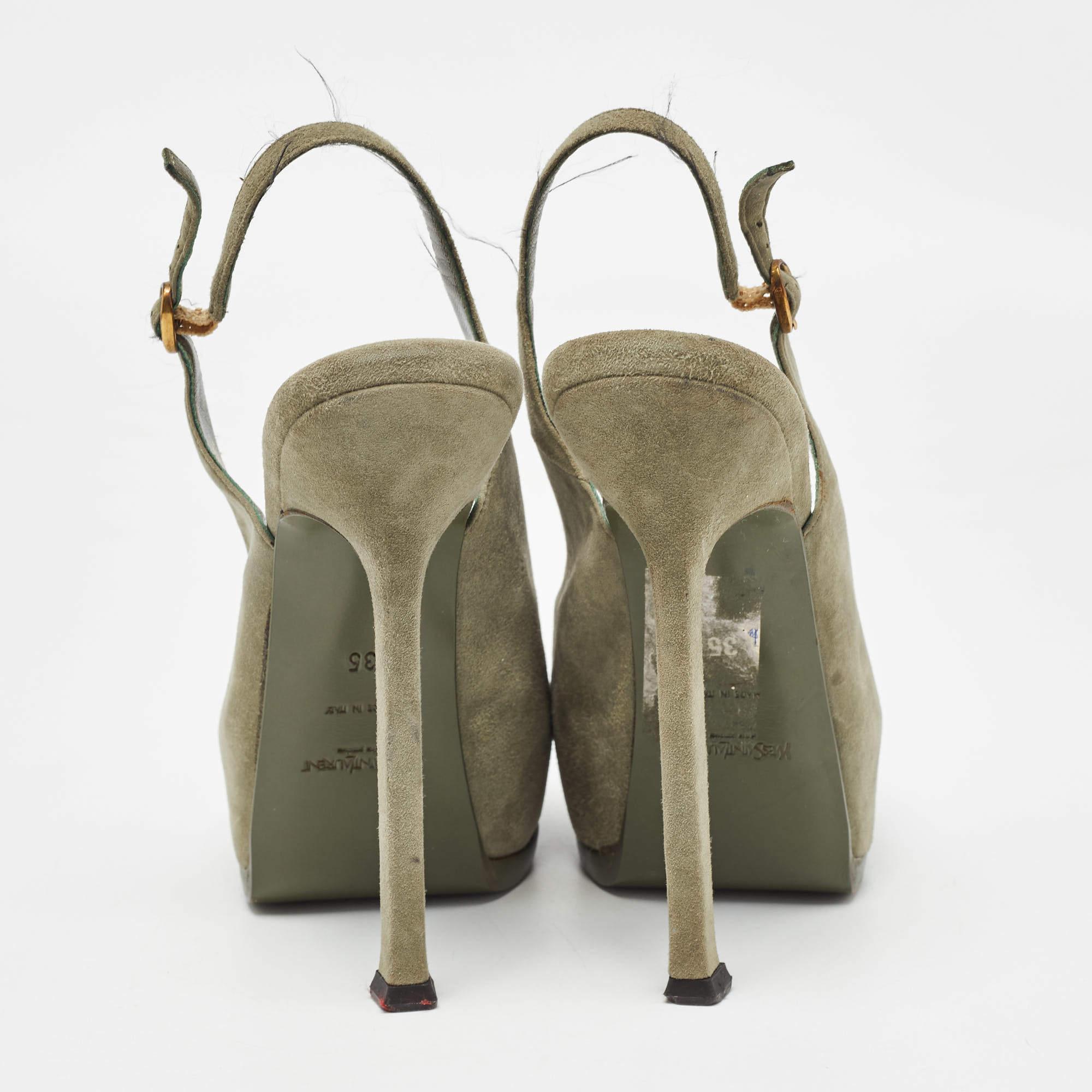 Yves Saint Laurent - Escarpins à bride arrière en daim vert « Tribtoo », taille 35 en vente 1