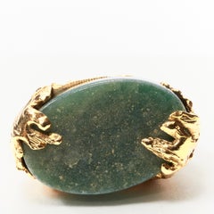 YVES SAINT LAURENT Arty oval green stone gold textured metal cocktail Ring US6