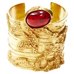 YVES SAINT LAURENT Arty red oval stone textured wide cuff bangle