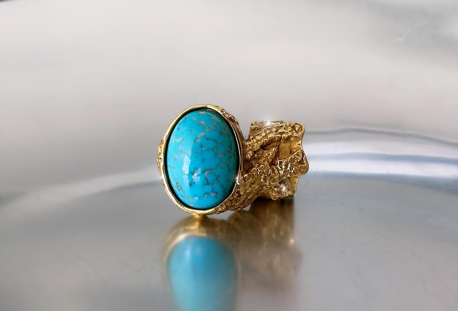 Yves Saint Laurent Arty Ring YSL Türkis Statement Goldring im Zustand „Hervorragend“ im Angebot in Berlin, BE