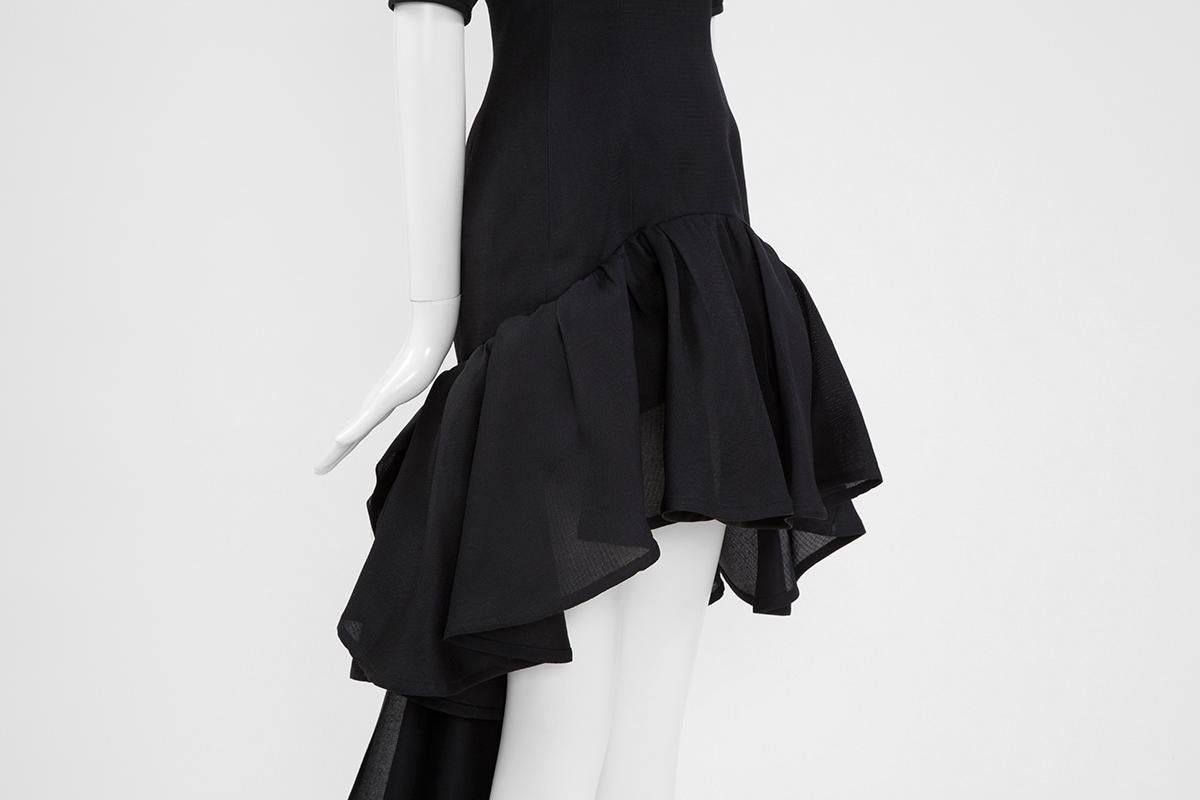 Women's Yves Saint Laurent Runway Asymmetric Ruffled Bow Evening Dress, SS 1990