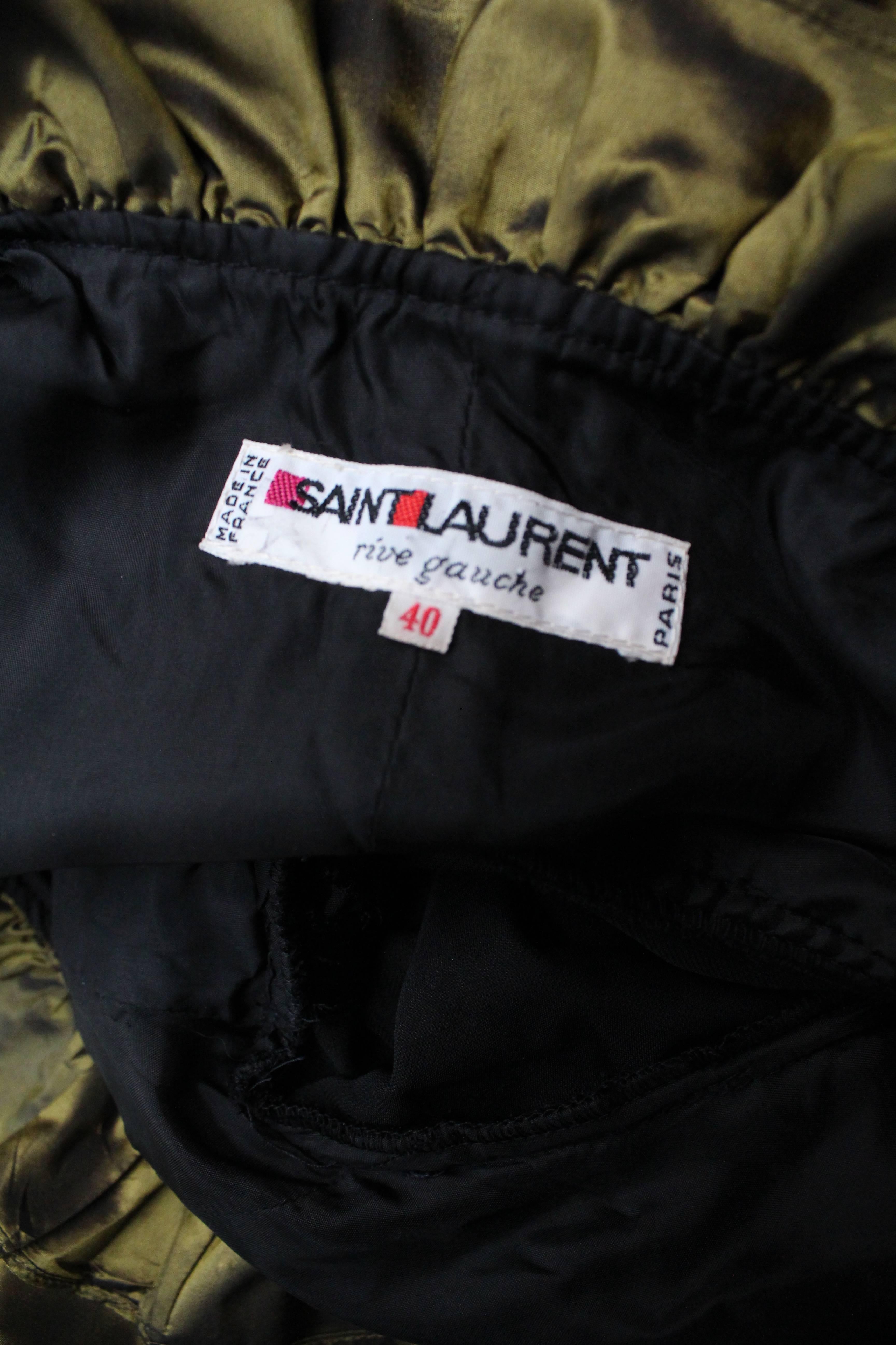 Yves Saint Laurent asymmetrical black velvet and khaki taffeta evening gown For Sale 1