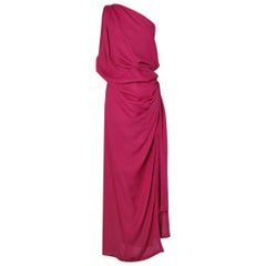 Yves Saint Laurent asymmetrical fuchsia crepe long evening dress