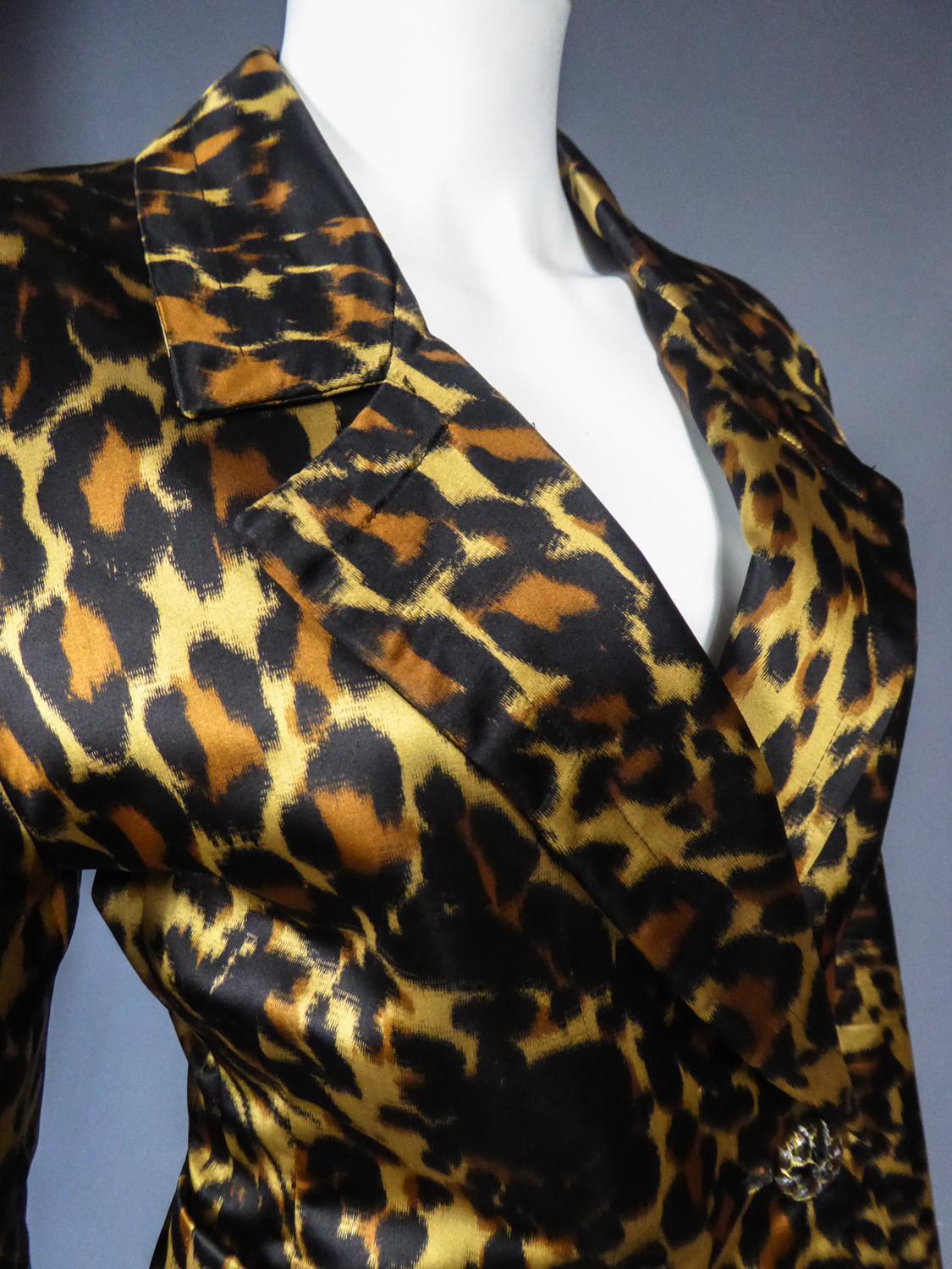 Yves Saint Laurent Printed Panther Satin (attributed to) Skirt Suit Circa 1990 For Sale 6