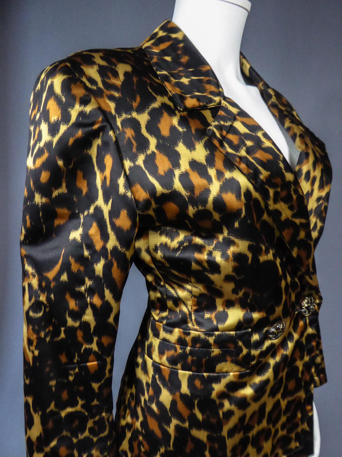Yves Saint Laurent Printed Panther Satin (attributed to) Skirt Suit Circa 1990 For Sale 7
