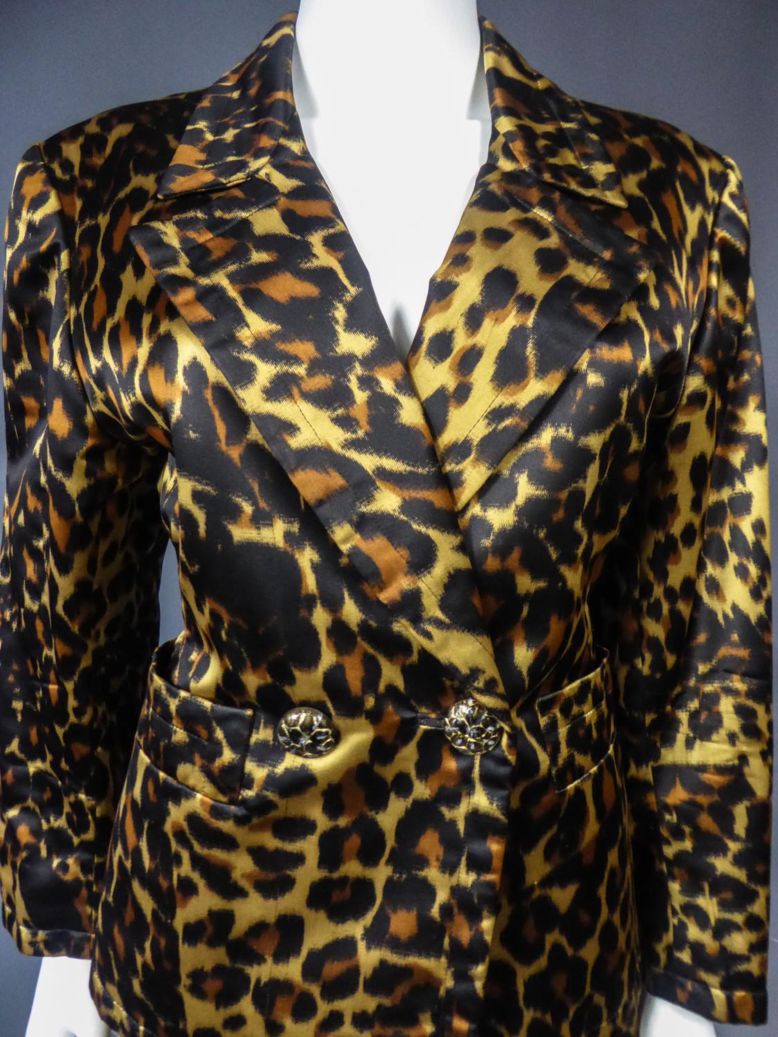 Women's Yves Saint Laurent Printed Panther Satin (attributed to) Skirt Suit Circa 1990 For Sale