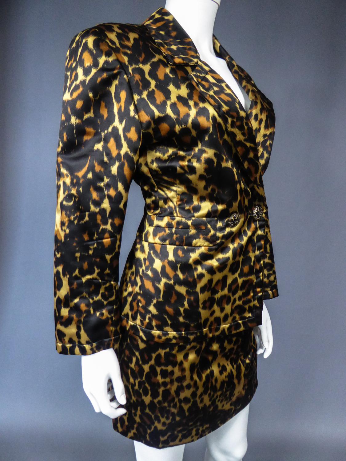 Yves Saint Laurent Printed Panther Satin (attributed to) Skirt Suit Circa 1990 For Sale 4