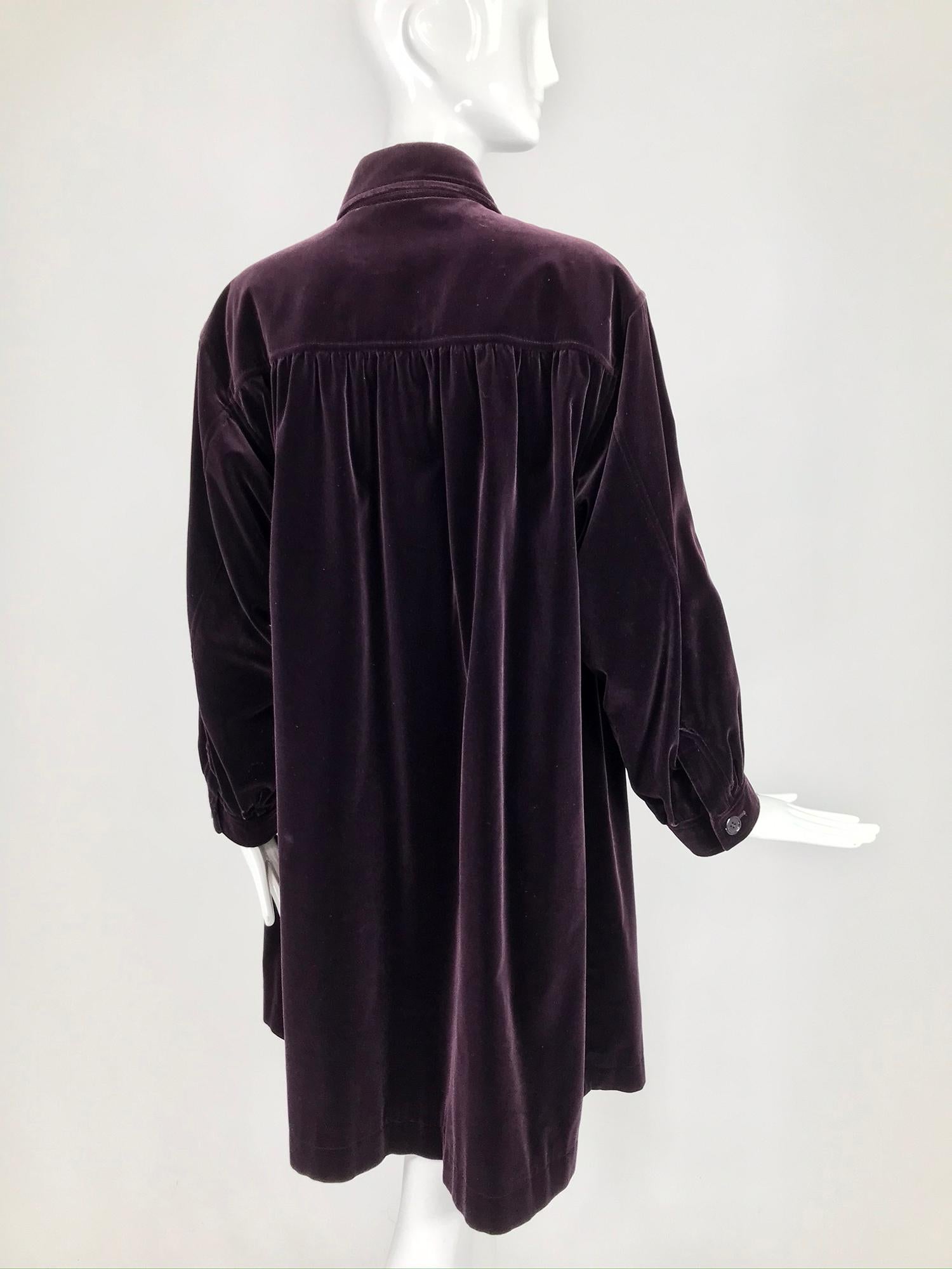 Yves Saint Laurent Aubergine Velvet Smock Coat 1970s  5