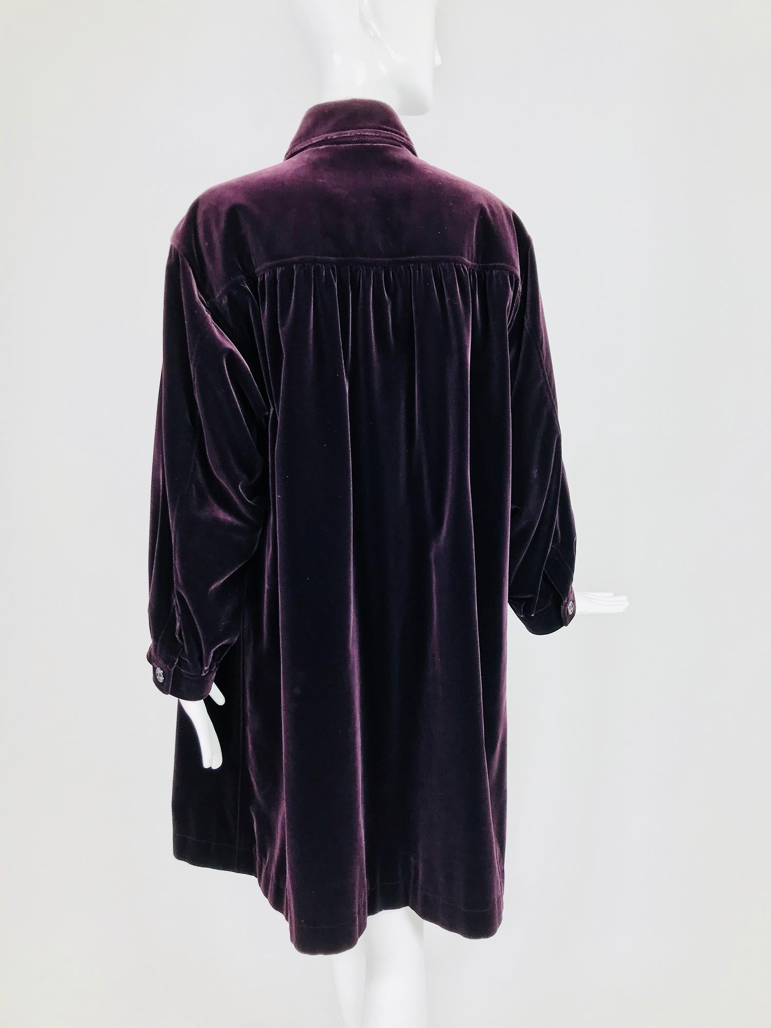 Women's Yves Saint Laurent Aubergine Velvet Smock Coat 1970s 