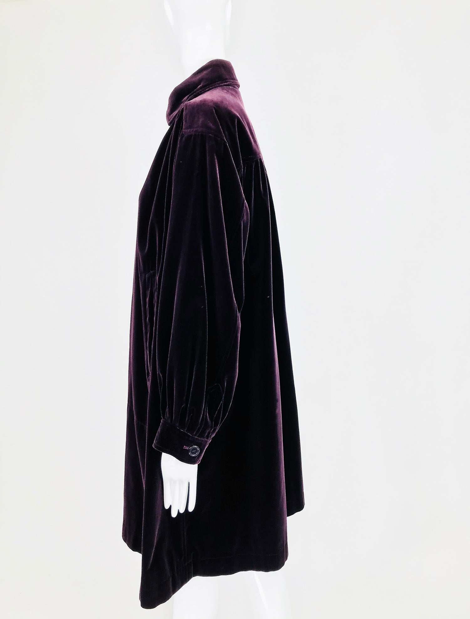 Yves Saint Laurent Aubergine Velvet Smock Coat 1970s  1