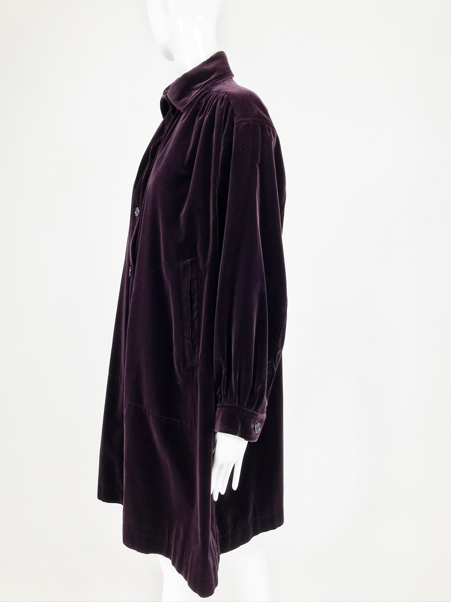 Yves Saint Laurent Aubergine Velvet Smock Coat 1970s  2