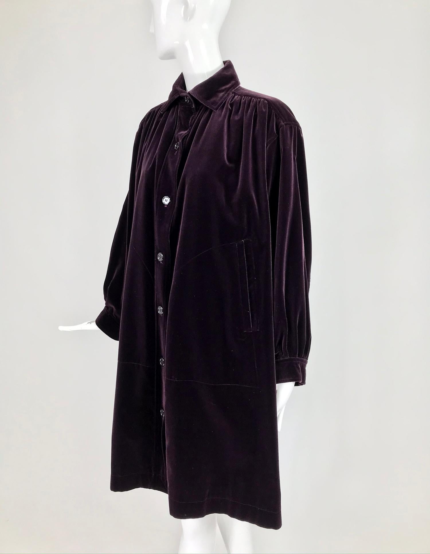 Yves Saint Laurent Aubergine Velvet Smock Coat 1970s  3