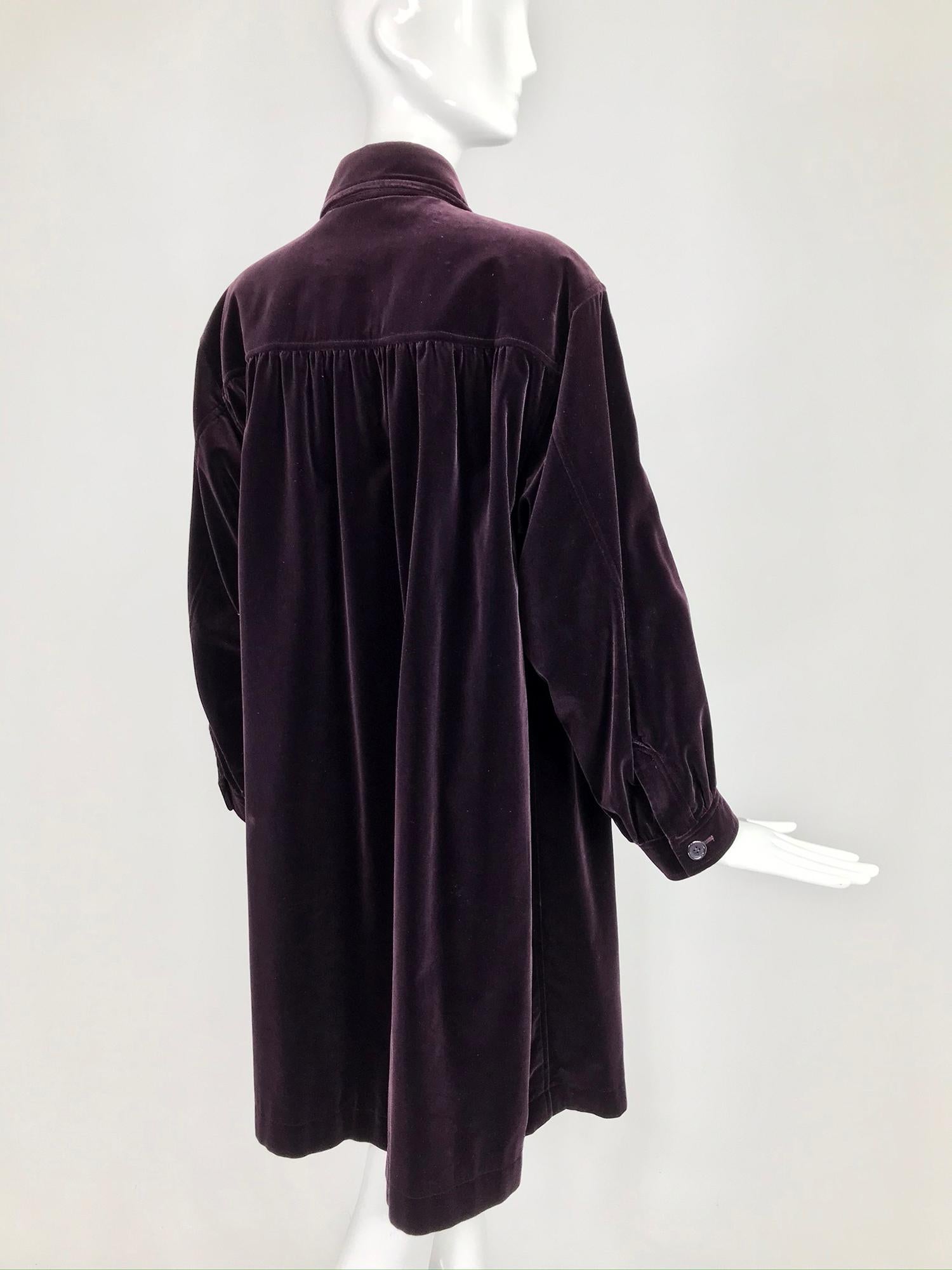 Yves Saint Laurent Aubergine Velvet Smock Coat 1970s  4