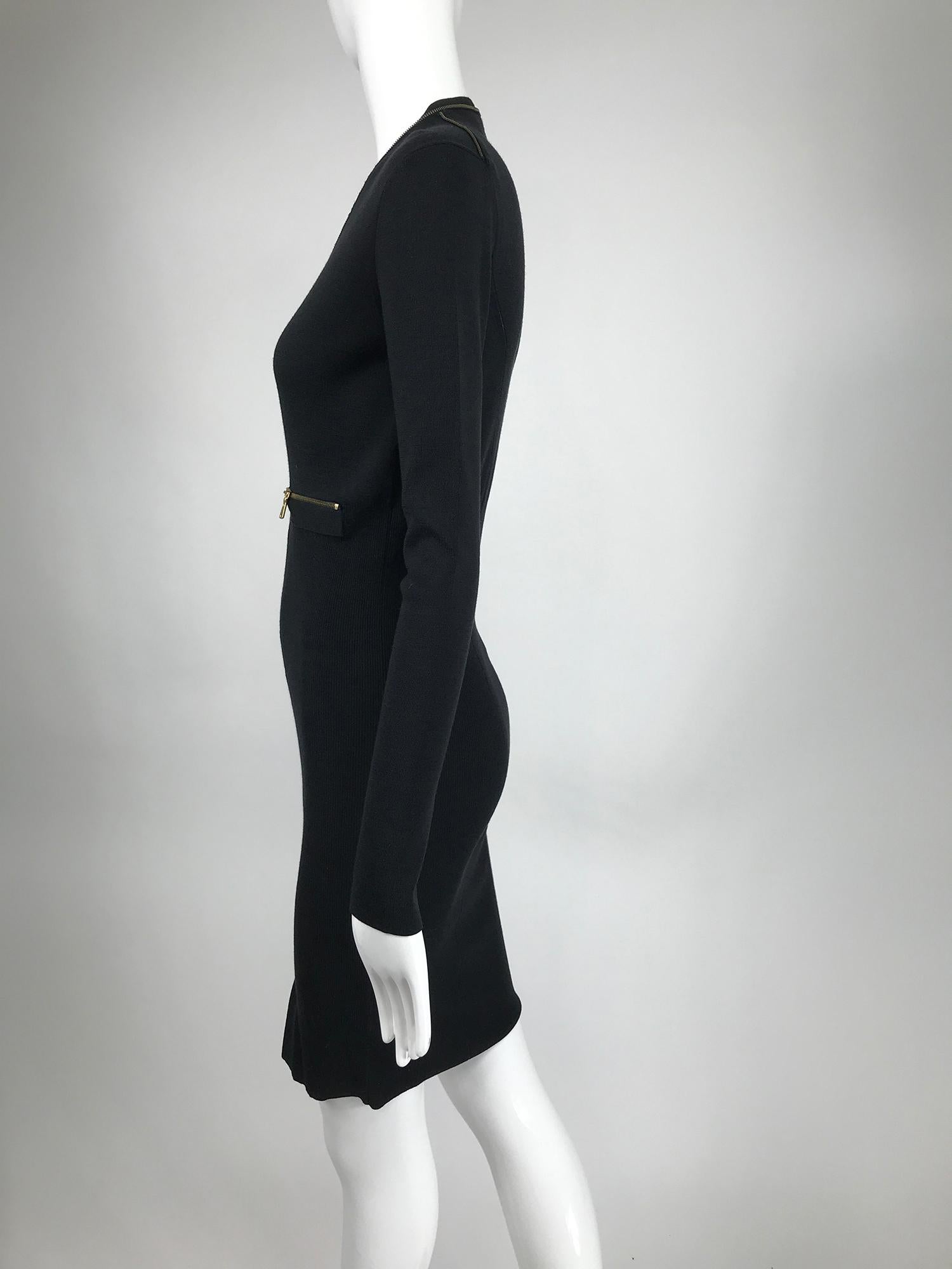 Yves Saint Laurent Autumn/Winter 2008 Ribbed Wool Zipper Front Body Con Dress In Excellent Condition In West Palm Beach, FL