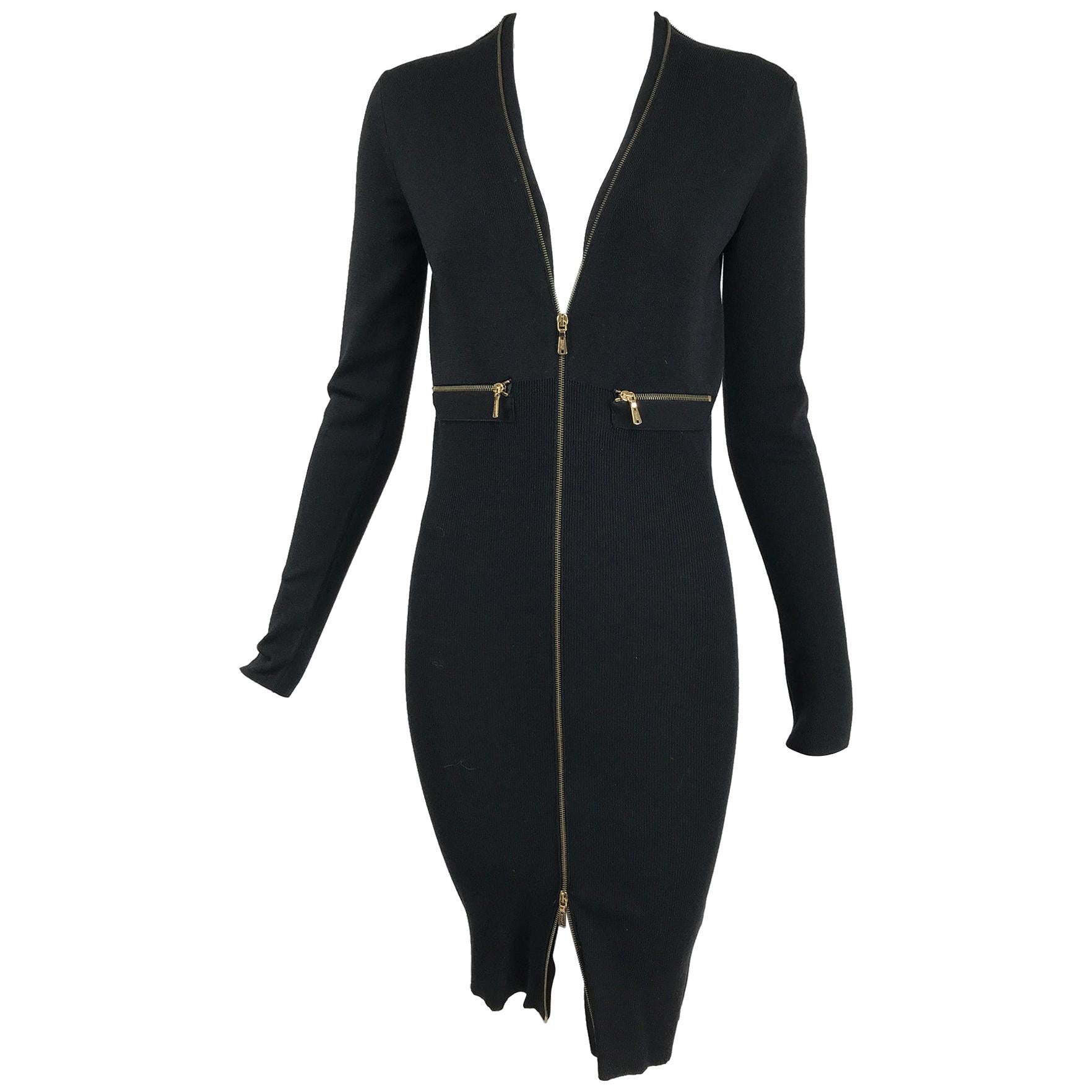 Yves Saint Laurent Otoño/Invierno 2008 Lana acanalada Cremallera Delantera Vestido Body Con