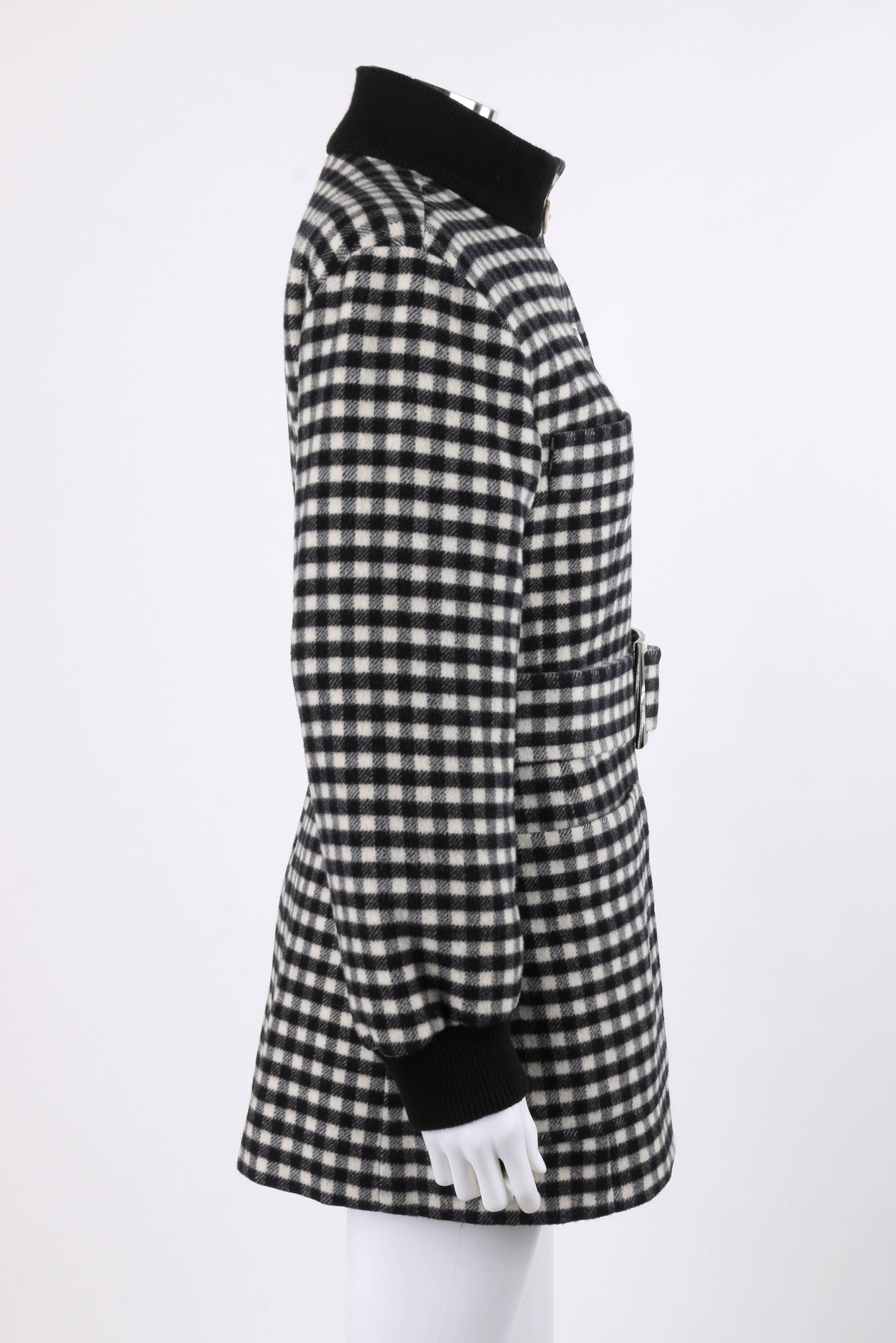 YVES SAINT LAURENT A/W 1992 YSL Black & White Wool Shepherd Check Belted Coat In Good Condition In Thiensville, WI