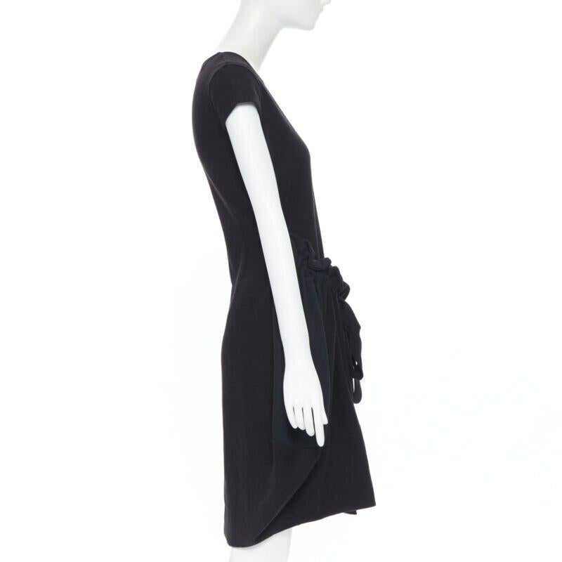 YVES SAINT LAURENT AW09 black cap sleeve ruched tie front bubble hem dress FR38 For Sale 1