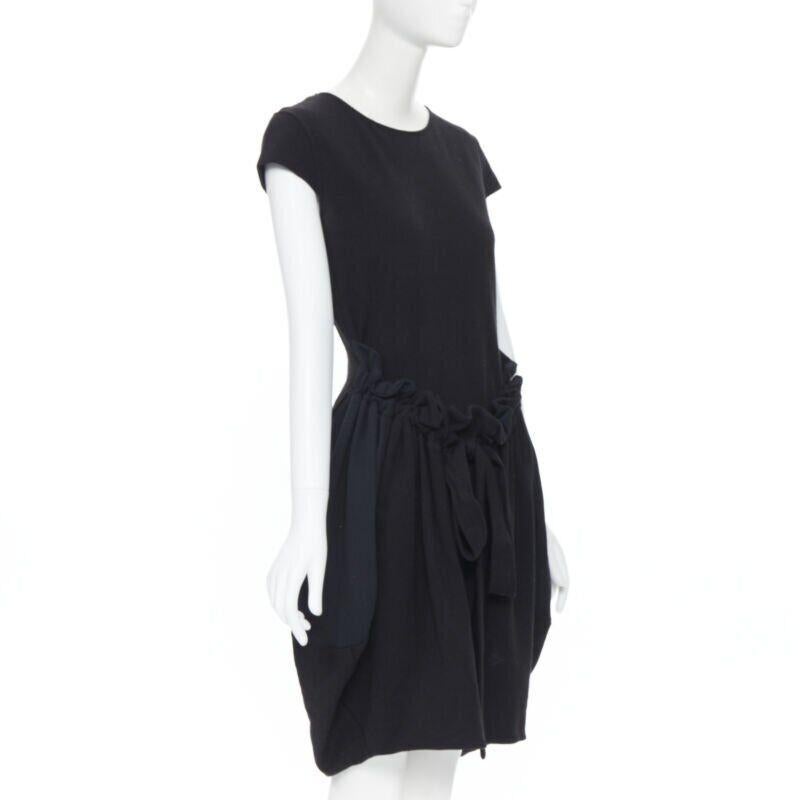 De las mujeres YVES SAINT LAURENT AW09 vestido negro de manga casquillo con lazada fruncida y bajo de burbuja FR38 en venta