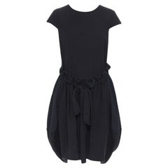 YVES SAINT LAURENT AW09 black cap sleeve ruched tie front bubble hem dress FR38