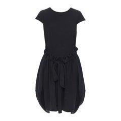 YVES SAINT LAURENT AW09 black cap sleeve ruched tie front bubble hem dress FR38