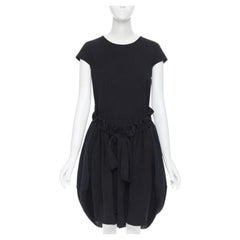 YVES SAINT LAURENT AW09 black cap sleeve ruched tie front bubble hem dress FR38