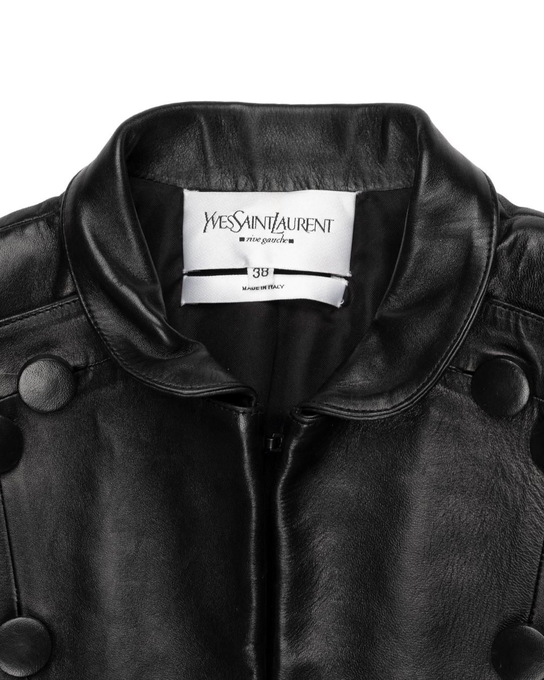 Yves Saint Laurent AW2001 Leather Officer Jacket In Excellent Condition For Sale In Beverly Hills, CA