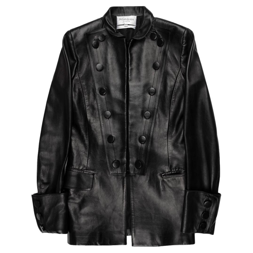 Yves Saint Laurent AW2001 Leather Officer Jacket For Sale