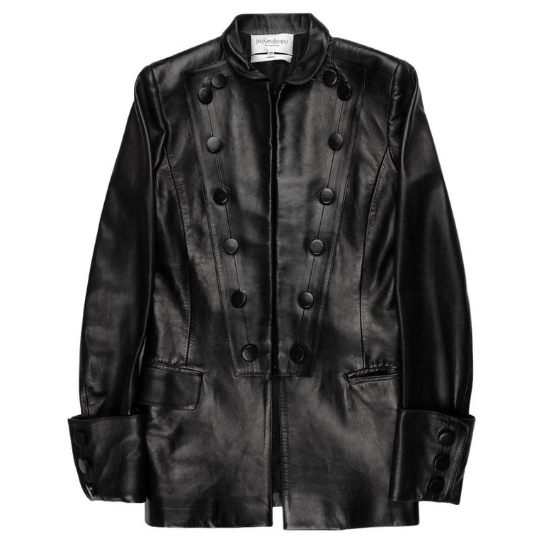 Yves Saint Laurent AW2001 Leather Officer Jacket For Sale at 1stDibs