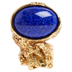 Yves Saint Laurent Bague Arty TDD49.5 YSL Golden Lapis Lazuli Large Ring US5