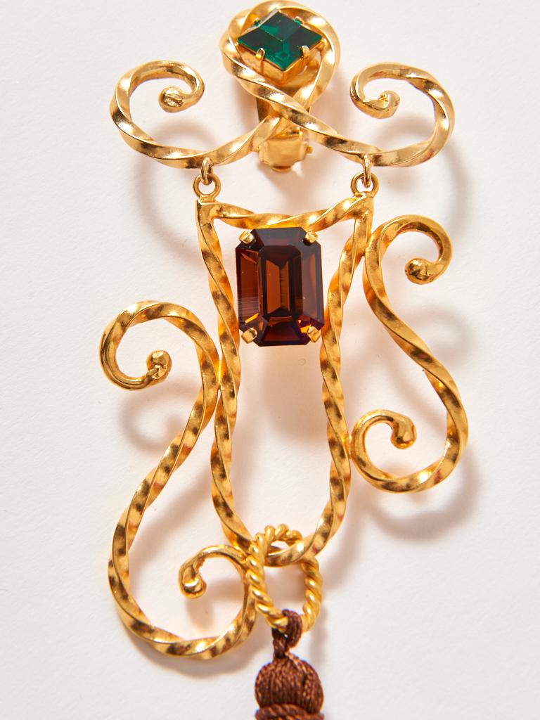 Yves Saint Laurent Baroque Tasseled Shoulder Sweepers Clip On Earrings In Good Condition In New York, NY