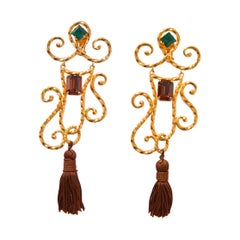 Yves Saint Laurent Baroque Tasseled Shoulder Sweepers Clip On Earrings