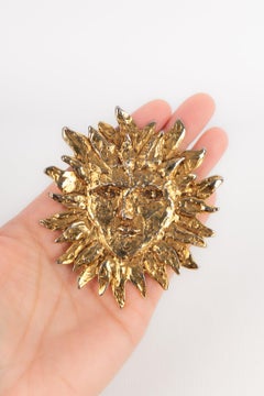 Yves Saint Laurent Beaten Golden Metal Brooch 'Face'