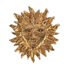 Yves Saint Laurent Beaten Golden Metal Brooch 'Face'