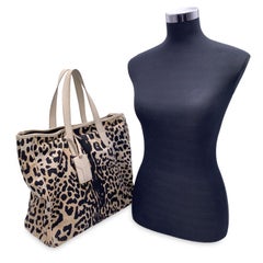 Yves Saint Laurent Beige Animalier Canvas Tote Shoulder Bag