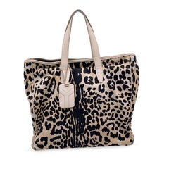 Yves Saint Laurent Beige Animalier Canvas Tote Umhängetasche