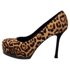 Yves Saint Laurent Beige/Brown Leopard Print Calf Hair Tribtoo Pumps Size 35