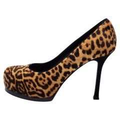 Yves Saint Laurent Beige/Brown Leopard Print Calf Hair Tribtoo Pumps Size 35