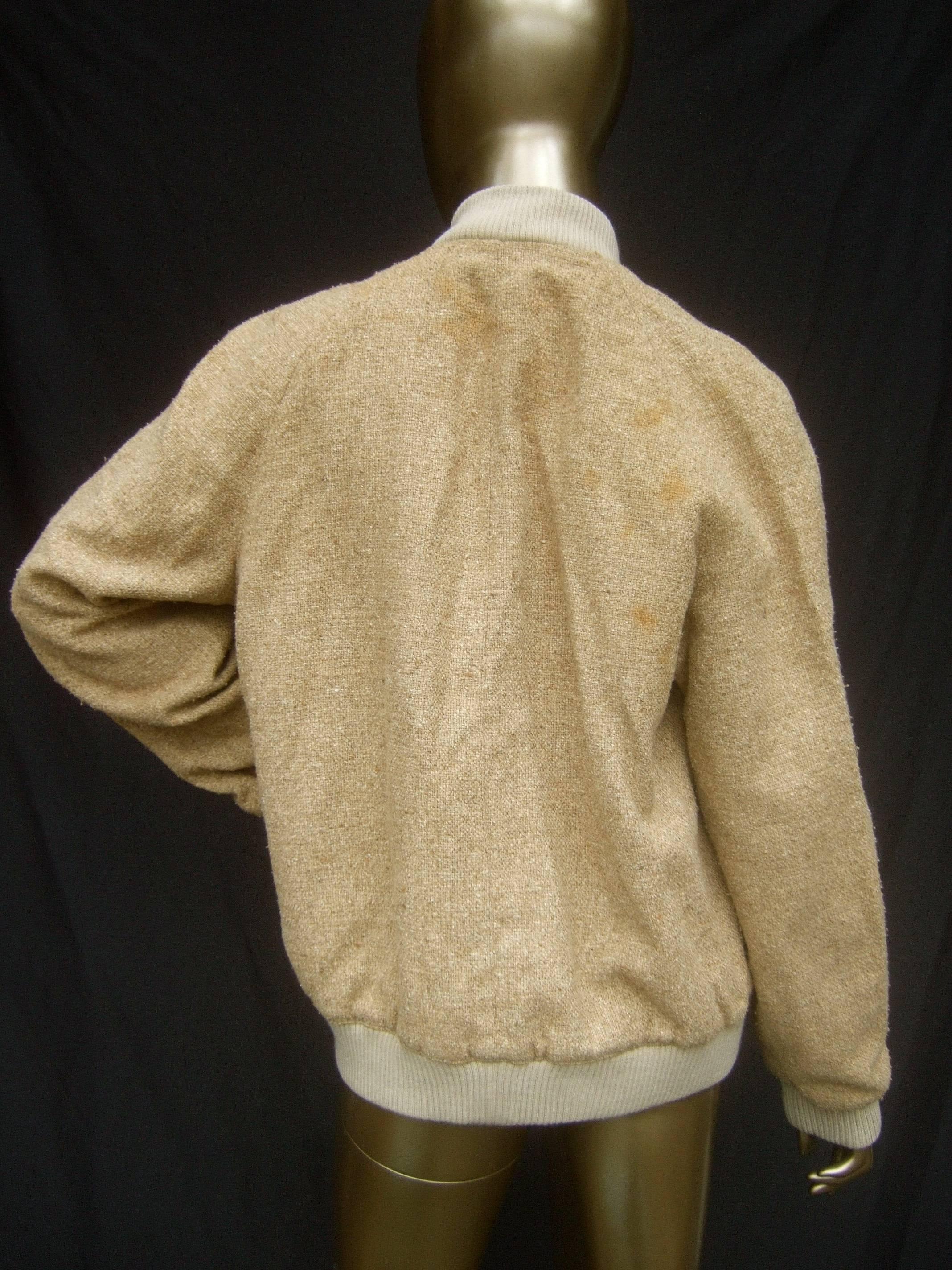 Yves Saint Laurent Beige Burlap Linen Unisex Zippered Jacket circa 1970s 4