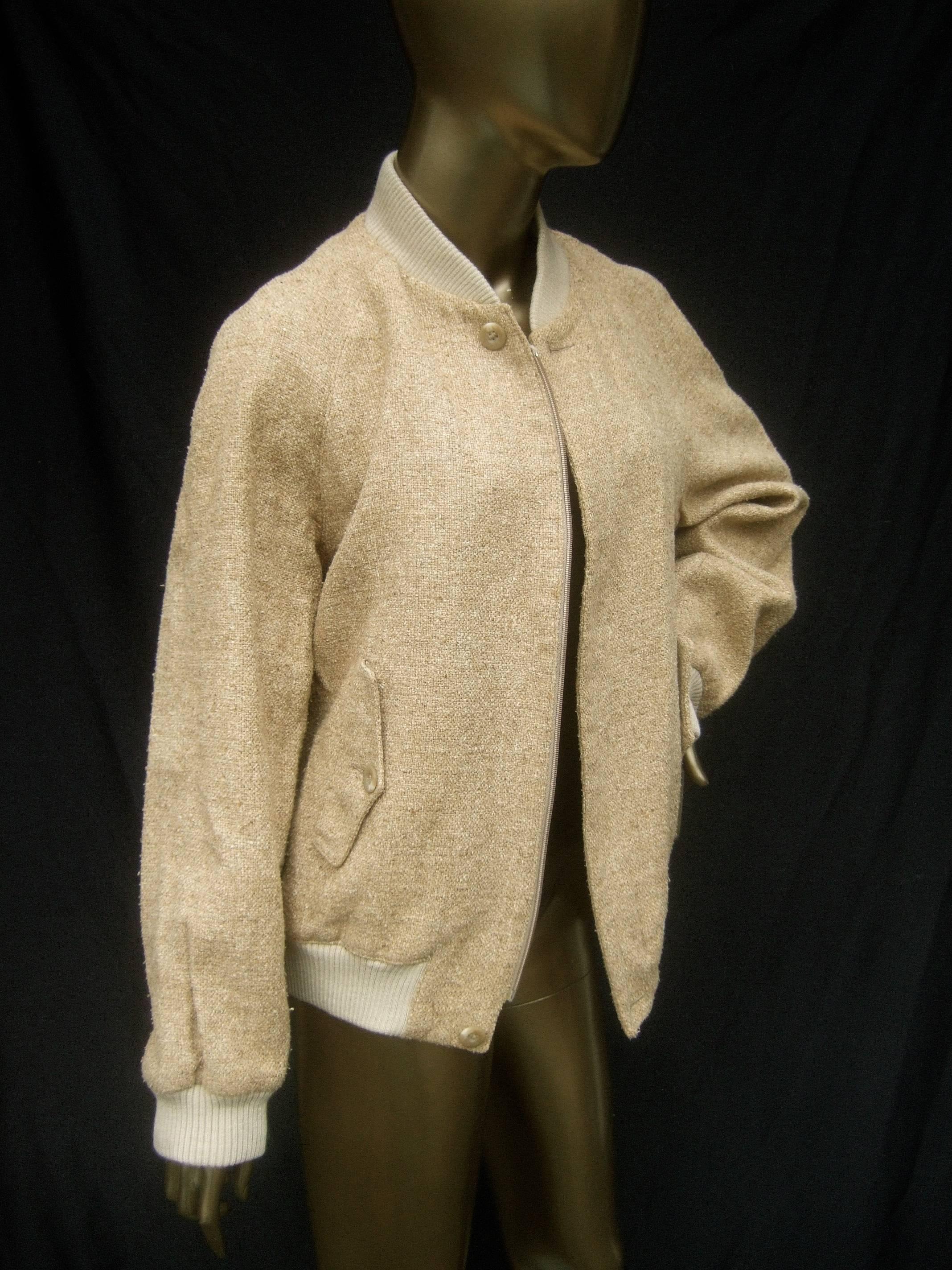 Yves Saint Laurent Beige Burlap Linen Unisex Zippered Jacket circa 1970s In Fair Condition In University City, MO
