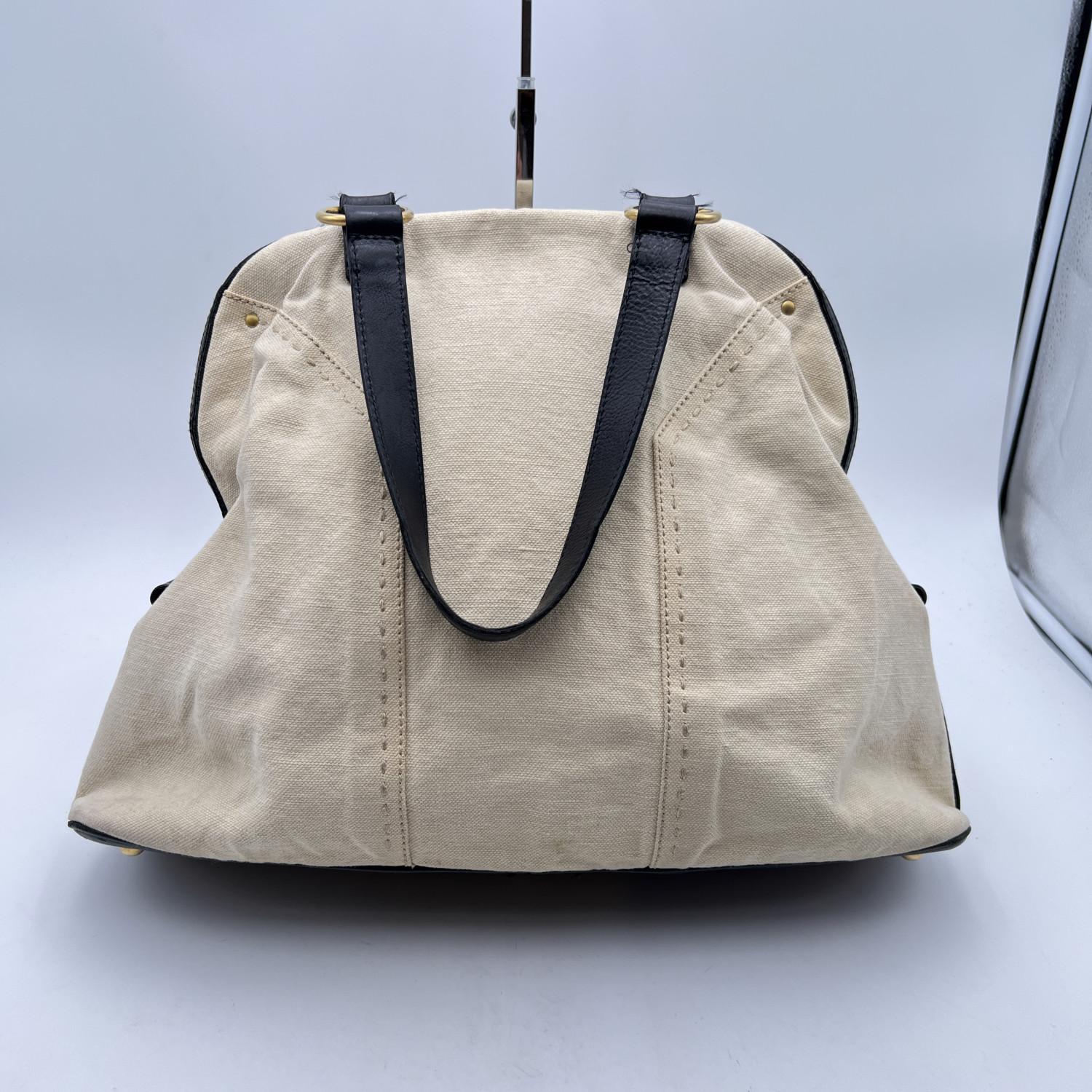 Women's Yves Saint Laurent Beige Canvas Large Muse Tote Shoulder Bag